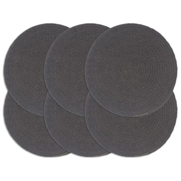 vidaXL Placemats 6 pcs Plain Dark Grey 38 cm Round Cotton - Image 2