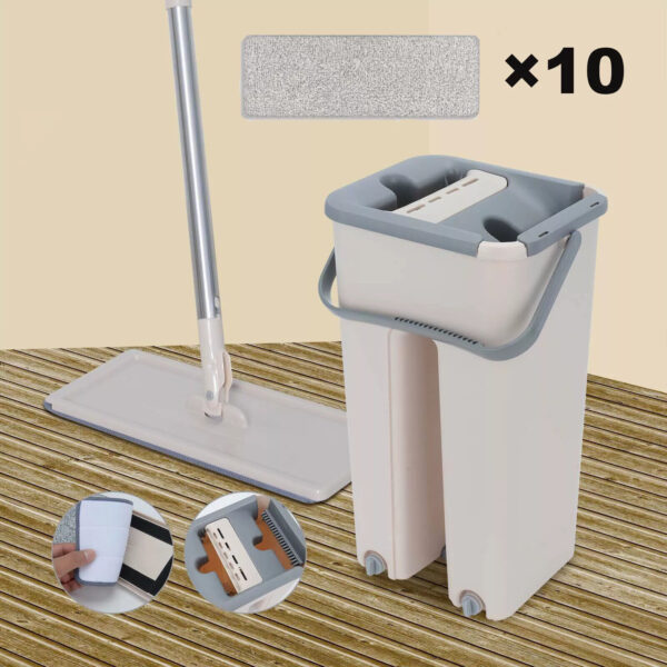 UK Multi Functional Wash  Dry Mop And Bucket Set  Flat Squeeze  10 Pads - Image 3